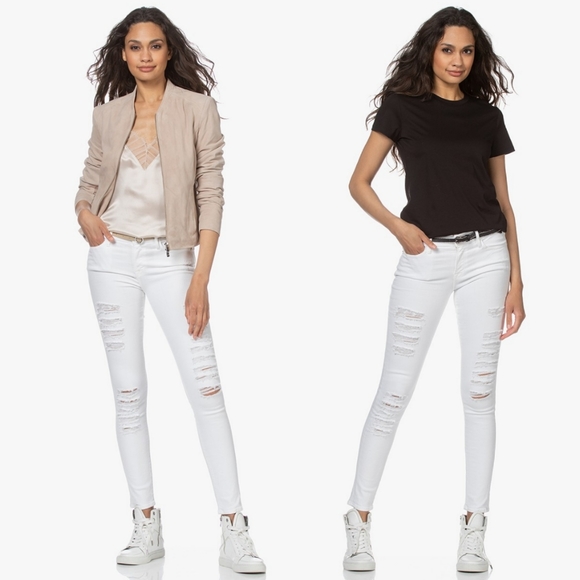 FRAME Le Skinny de Jeanne White Distressed Ripped Jeans - Picture 2 of 10